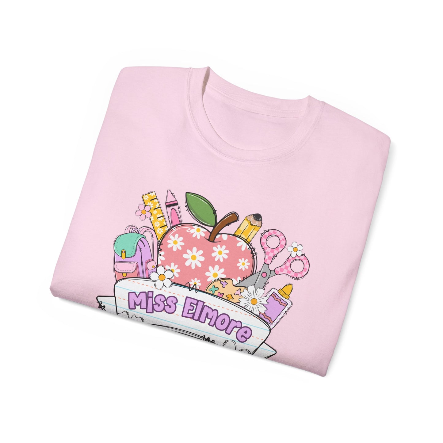 Teacher Toolbox Apple T‑Shirt — "Miss Elmore" Floral Classroom Gifts
