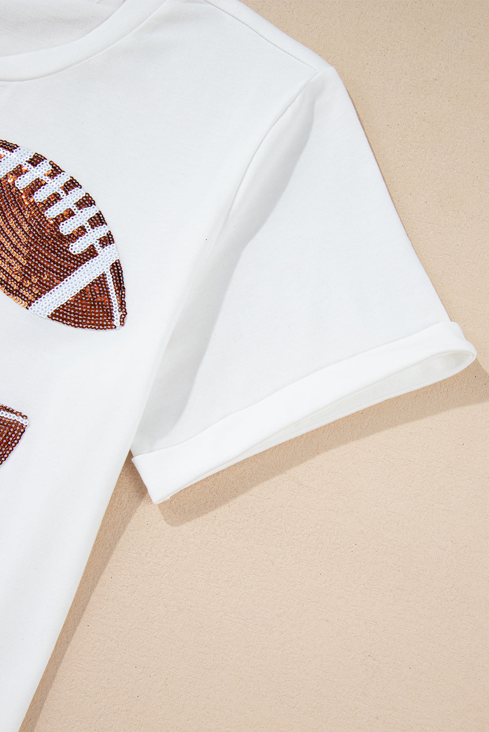 White Sequined Football Graphic Cotton T Shirt