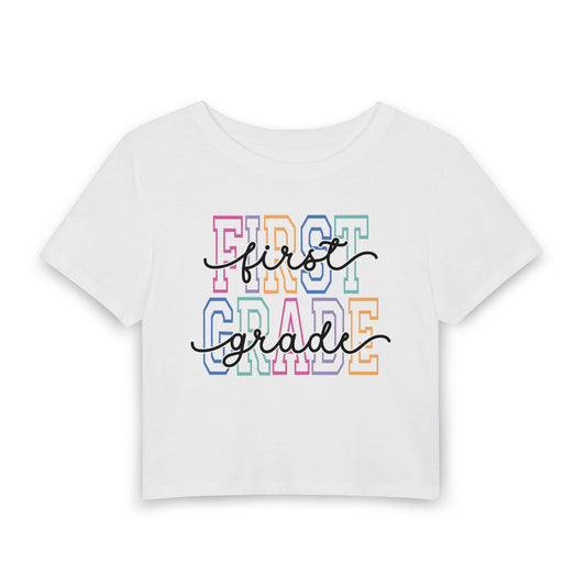 First Grade Women's Baby Tee — Pastel Back to School Shirt