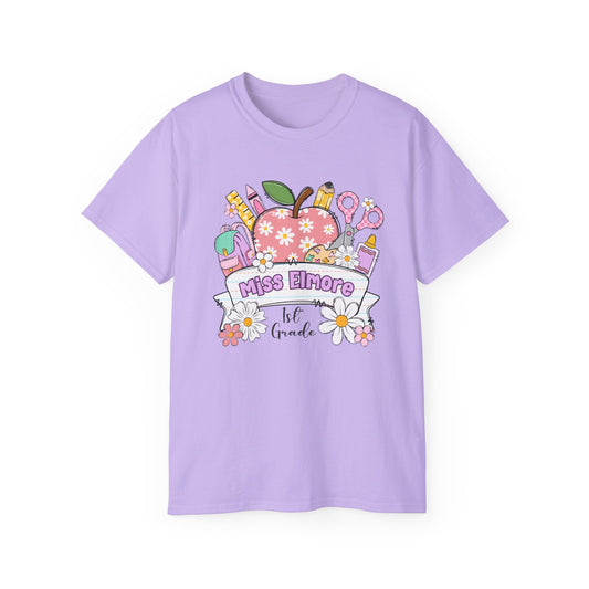 Teacher Toolbox Apple T‑Shirt — "Miss Elmore" Floral Classroom Gifts