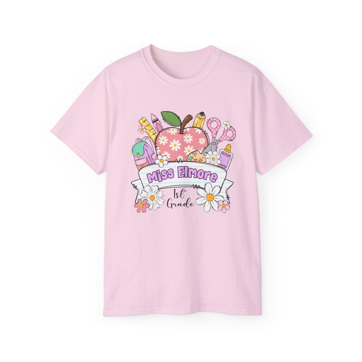 Teacher Toolbox Apple T‑Shirt — "Miss Elmore" Floral Classroom Gifts