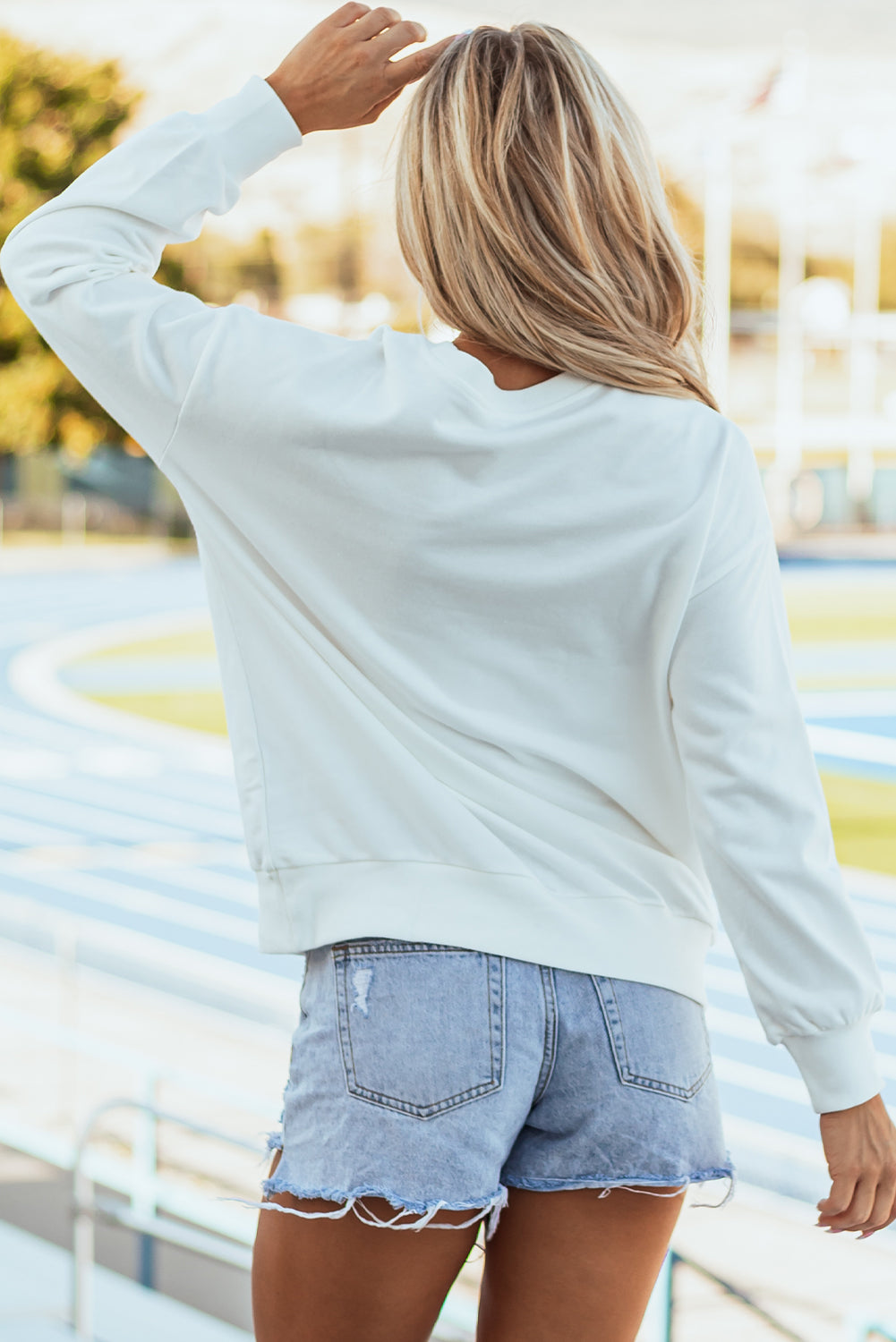 White Tinsel Game Day Drop Shoulder Graphic Sweatshirt