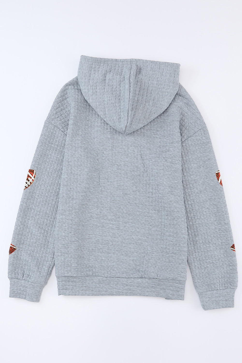 Gray Sequin Rugby Football Waffle Knit Kangaroo Pocket Loose Hoodie