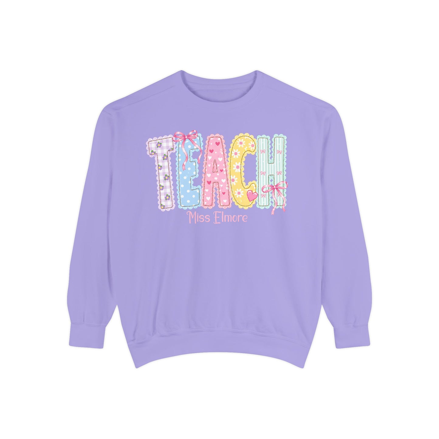 Teacher Patchwork Sweatshirt — Personalized "TEACH" Cute Pastel Graphic