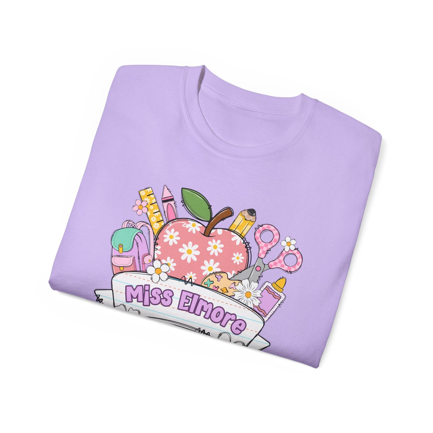 Teacher Toolbox Apple T‑Shirt — "Miss Elmore" Floral Classroom Gifts