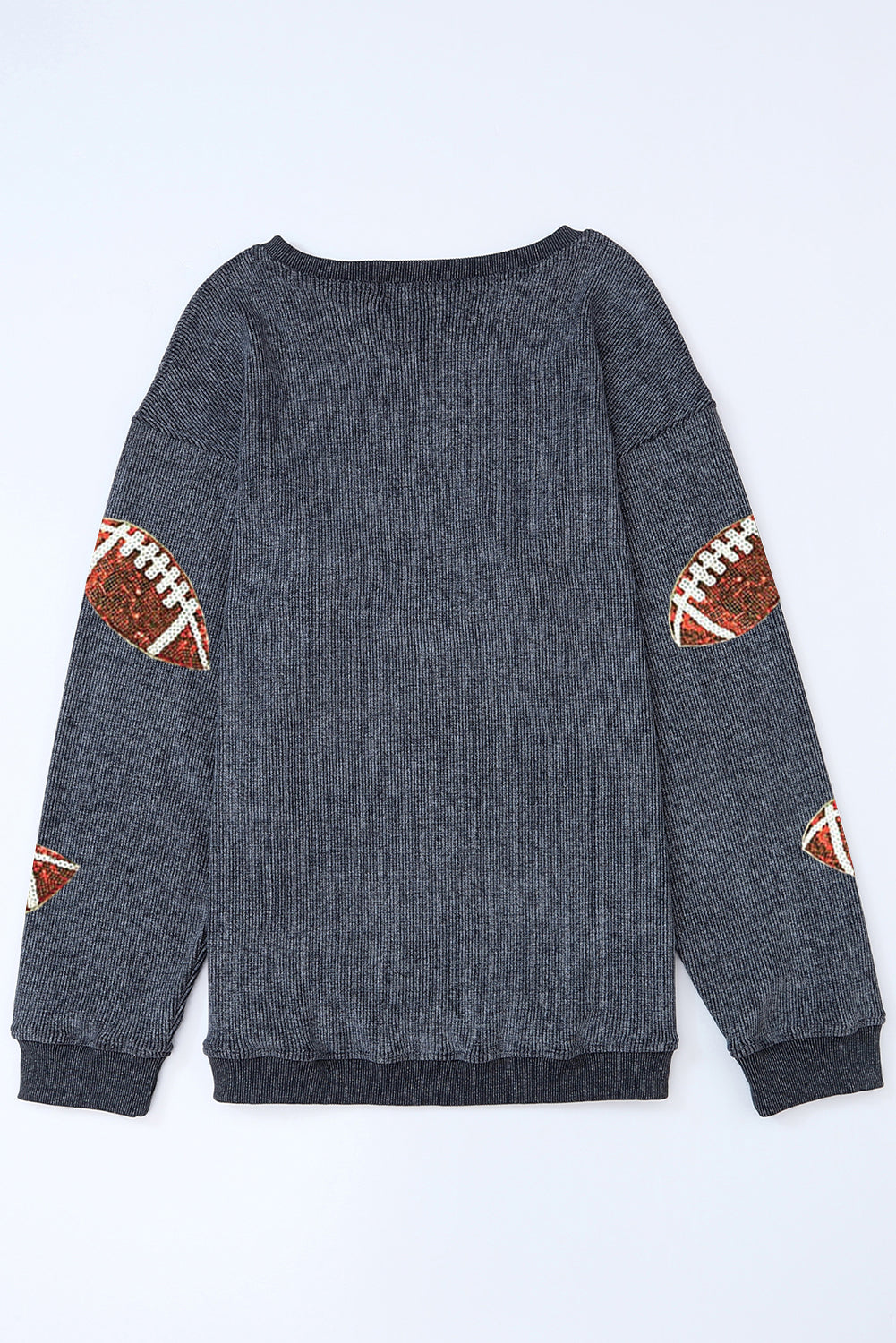 Gray Sequin Rugby Football Graphic Corded Baggy Sweatshirt